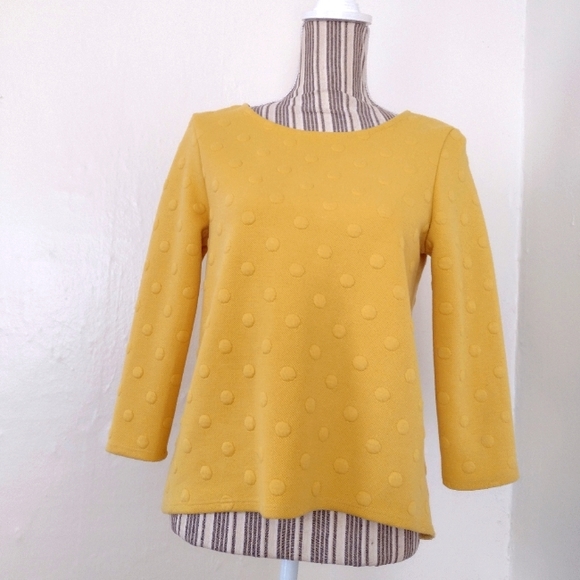 W5 Yellow Polka Dot Textured 3/4 Sleeve Sweater w Exposed Back Zip Size XS - Picture 1 of 8